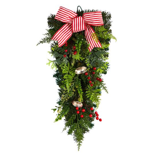 26" Bells & Bow Christmas Teardrop Swag